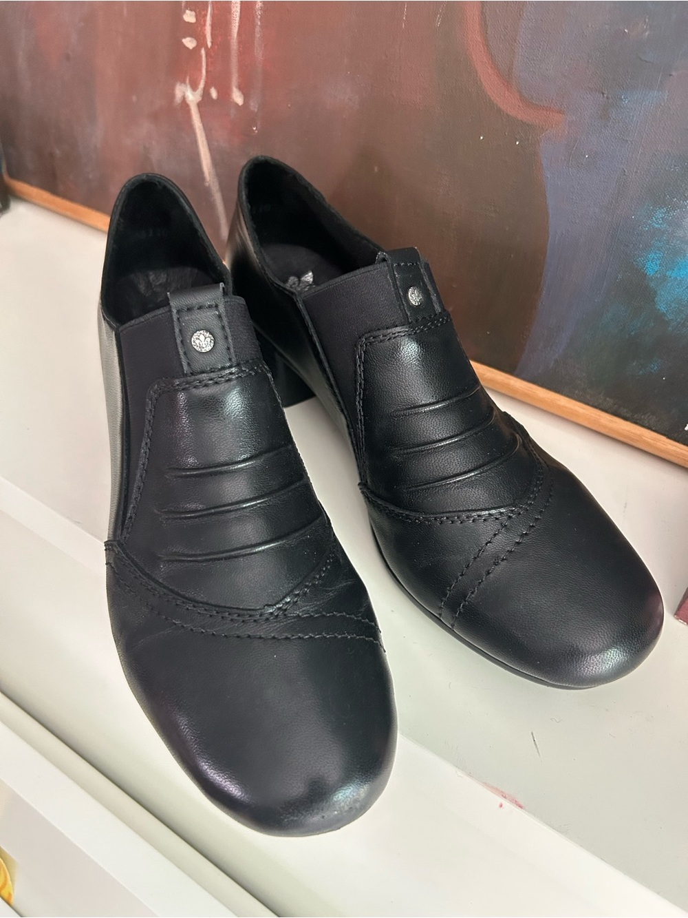 Rieker Antistress Black Leather Slip On Heels Comfort Shoes EU 38 US 7